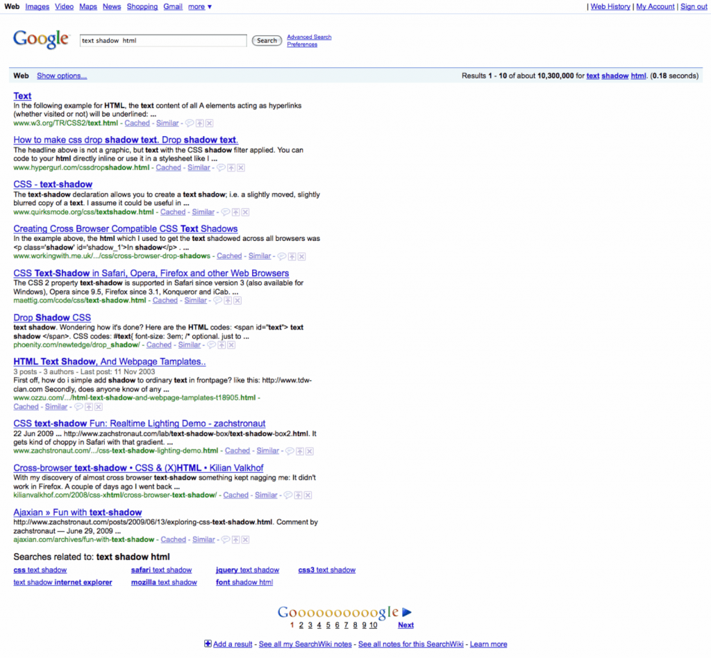 十年前谷歌搜索结果页