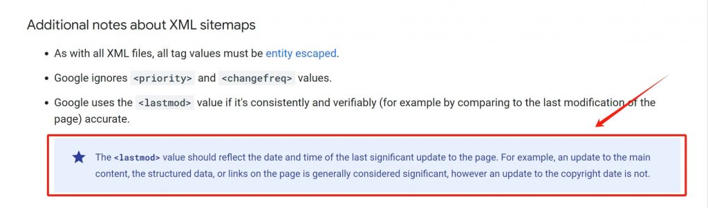 Google关于站点地图lastmod新注释