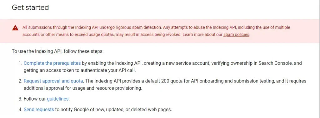 Google IndexingAPI Doc Update